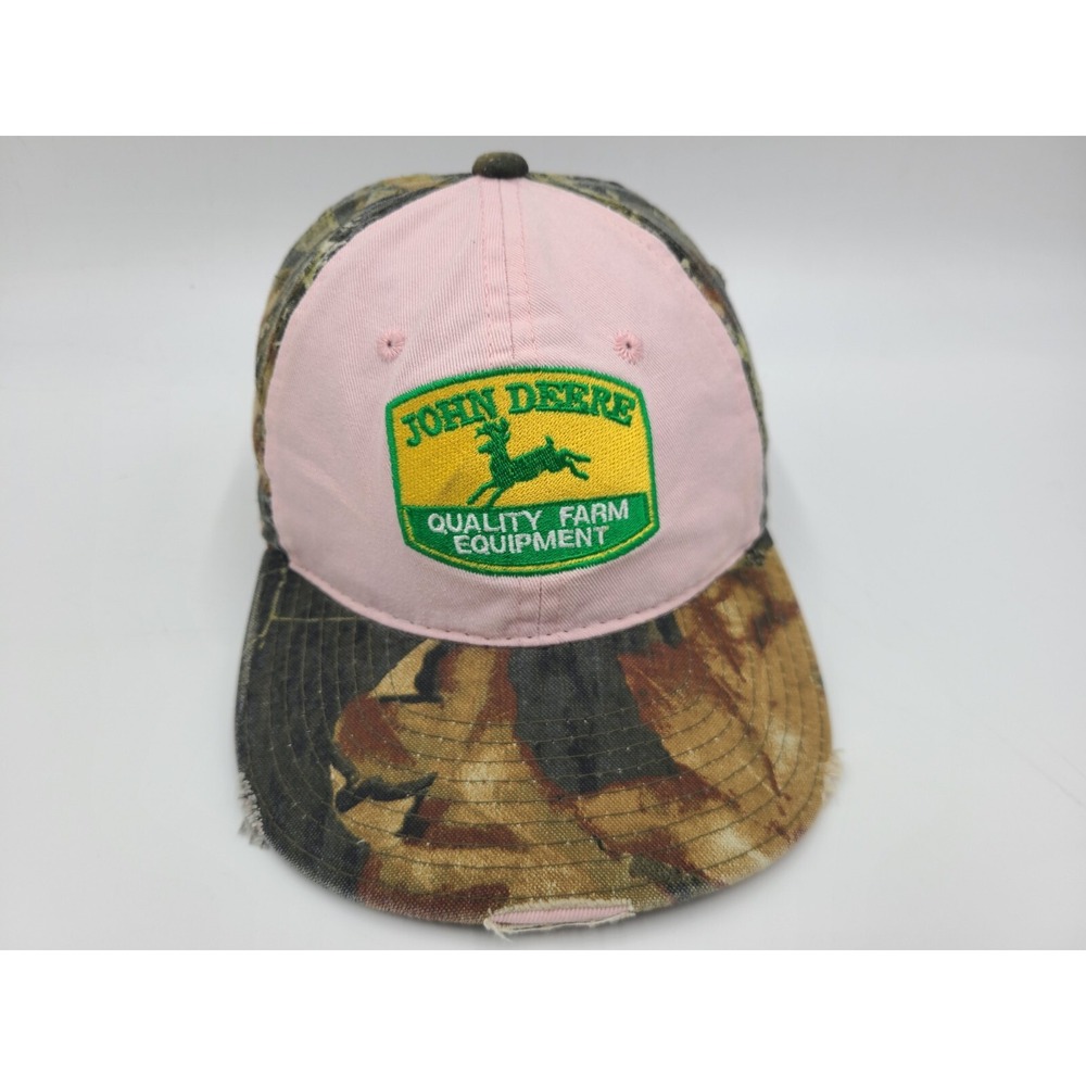 Women John Deere Quality Farm Equipment Camo Distressed Adjustable Hat Cap Pink